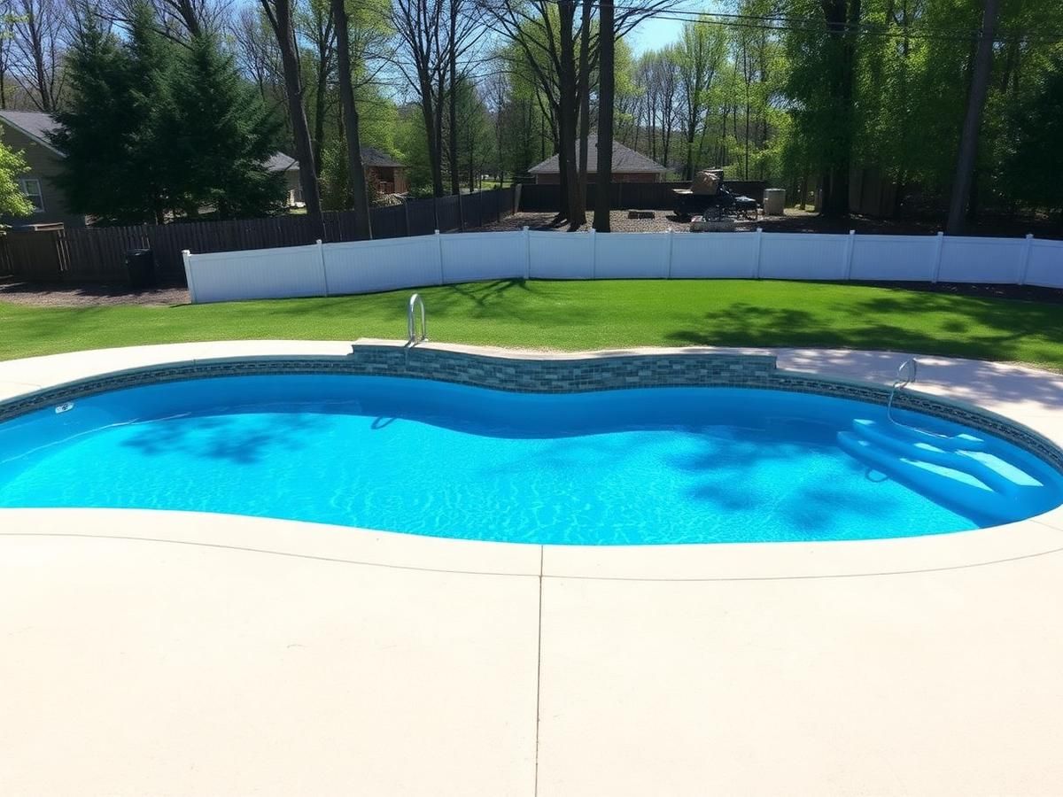 Crystal clear blue backyard in-ground pool after professional cleaning and chemical balancing